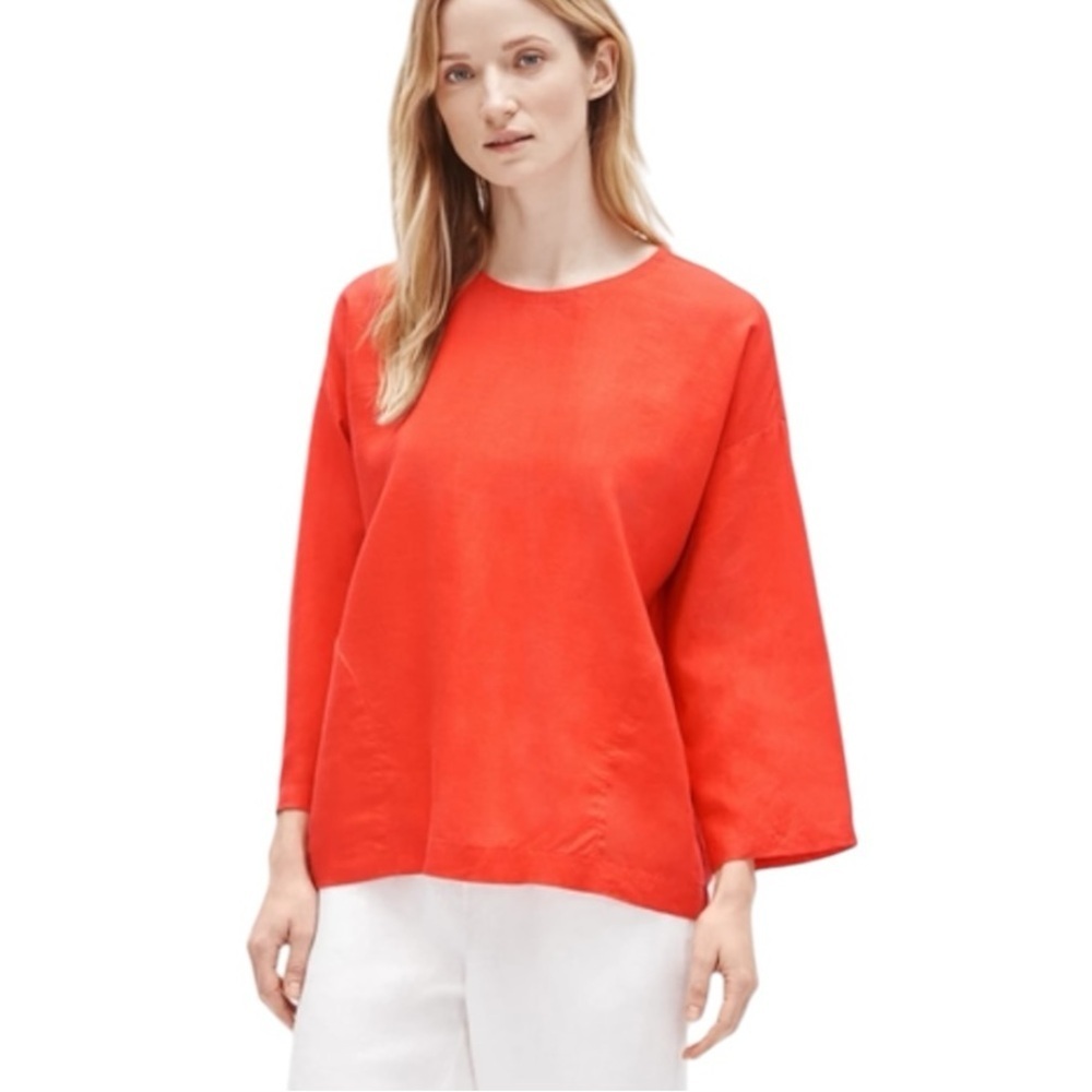 Eileen Fisher Organic Handkerchief Linen Top In Geranium Petite